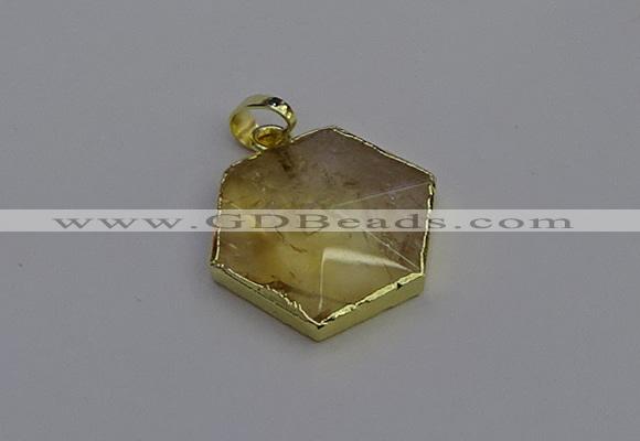 NGP6803 24*25mm hexagon citrine gemstone pendants wholesale