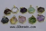 NGP6819 24*25mm hexagon mixed gemstone pendants wholesale