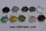 NGP6839 24*25mm hexagon mixed gemstone pendants wholesale