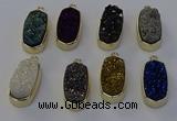 NGP6915 10*22mm - 12*25mm freeform plated druzy quartz pendants