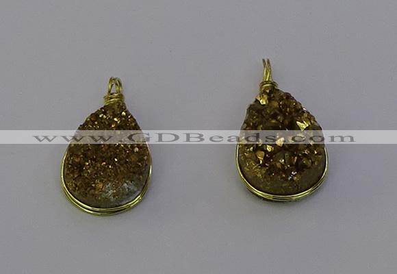 NGP6935 13*18mm - 15*20mm flat teardrop plated druzy quartz pendants