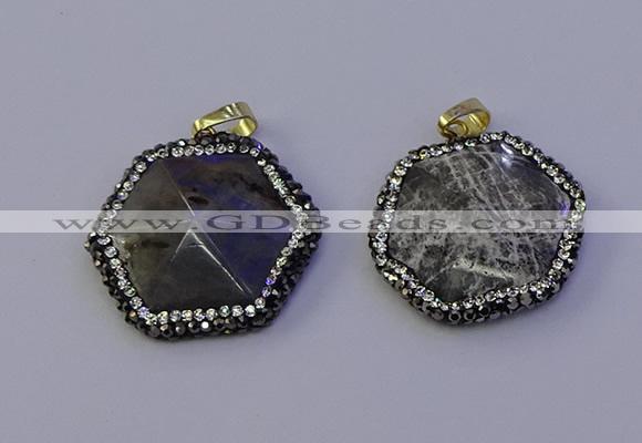 NGP7124 30*30mm hexagon labradorite gemstone pendants wholesale