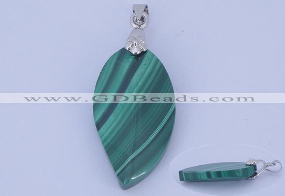 NGP730 15*28mm leaf natural malachite with 18KGP gemstone pendant