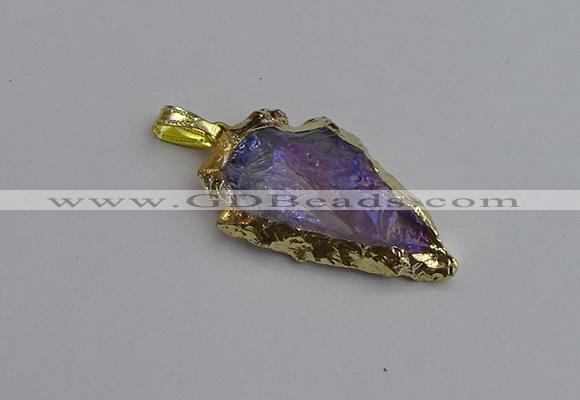 NGP7403 22*30mm - 25*40mm arrowhead plated druzy quartz pendants