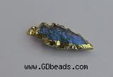 NGP7404 22*30mm - 25*40mm arrowhead plated druzy quartz pendants