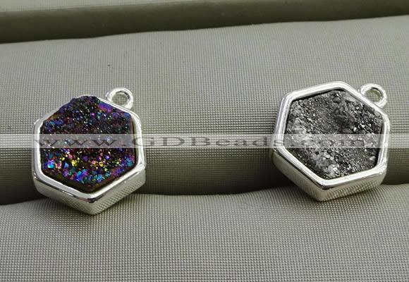 NGP7571 12*12mm hexagon plated druzy agate pendants wholesale