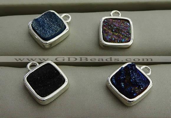 NGP7576 12*12mm square plated druzy agate pendants wholesale