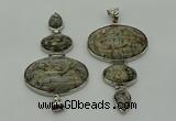 NGP8018 50*82mm - 52*86mm grey picture jasper pendant set jewelry