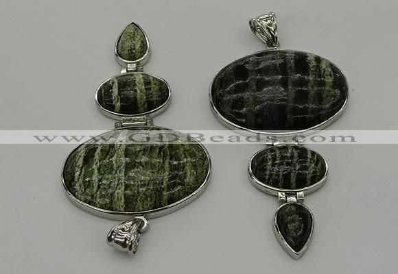 NGP8022 50*82mm - 52*86mm green silver line jasper pendant set jewelry