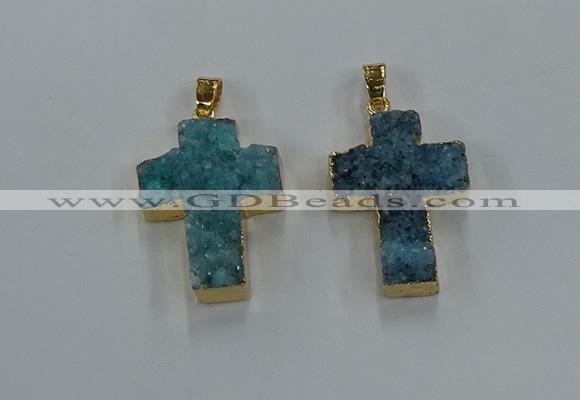 NGP8537 22*30mm - 25*35mm cross druzy agate pendants wholesale