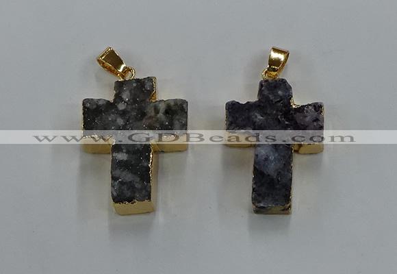 NGP8540 22*30mm - 25*35mm cross druzy agate pendants wholesale