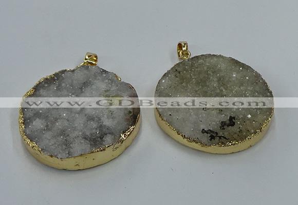 NGP8553 38mm - 40mm flat round druzy agate pendants wholesale