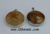 NGP8698 38mm - 40mm flat round agate pendants wholesale