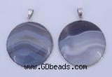 NGP936 5PCS 40mm flat round agate gemstone pendants with brass setting