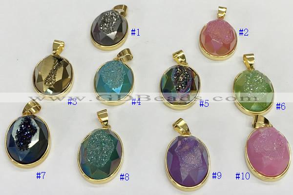 NGP9607 17*22mm faceted oval plated druzy agate pendants