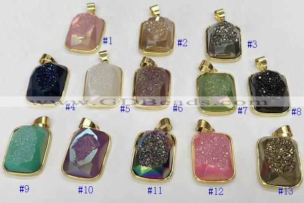 NGP9608 17*22mm faceted rectangle plated druzy agate pendants