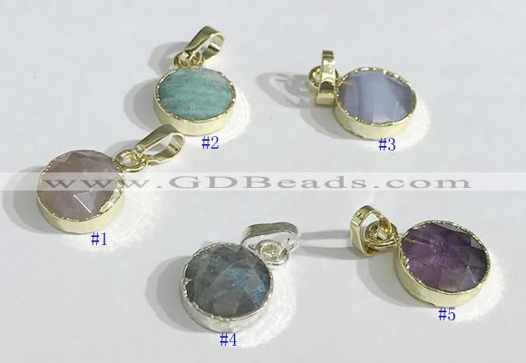 NGP9713 10mm coin-shaped  mixed gemstone pendants wholesale