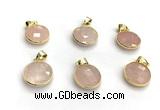 NGP9896 16mm faceted coin rose quartz pendant