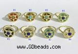 NGR1135 14mm flat round mixed gemstone gemstone rings wholesale