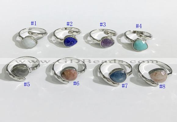 NGR1144 8*10mm faceted flat droplet mixed gemstone rings wholesale