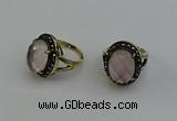 NGR2101 10*15mm faceted oval rose quartz gemstone rings