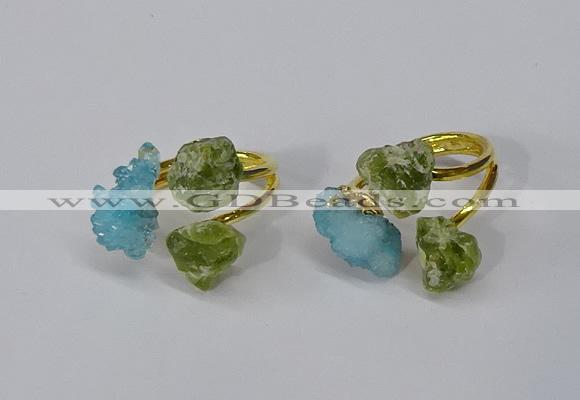 NGR215 5*8mm - 6*10mm freeform druzy agate & peridot rings wholesale