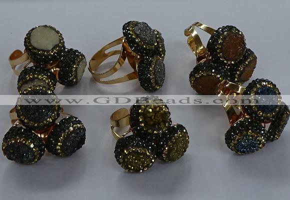 NGR299 14mm - 16mm coin plated druzy agate gemstone rings