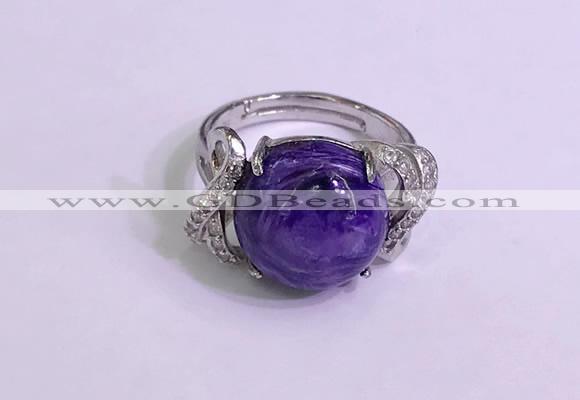 NGR3011 925 sterling silver with 14mm flat  round charoite rings