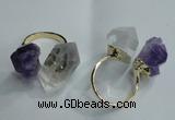 NGR77 13*18mm - 15*25mm faceted nuggets white crystal & amethyst rings