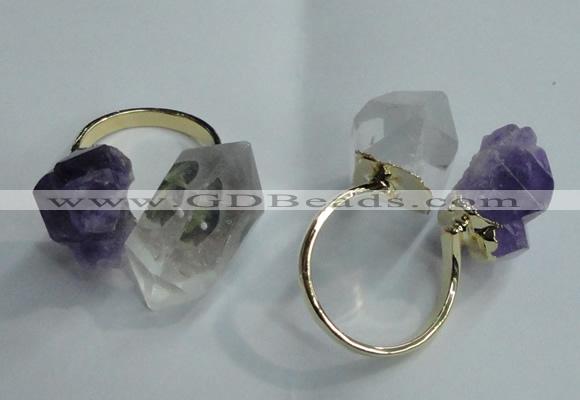 NGR77 13*18mm - 15*25mm faceted nuggets white crystal & amethyst rings