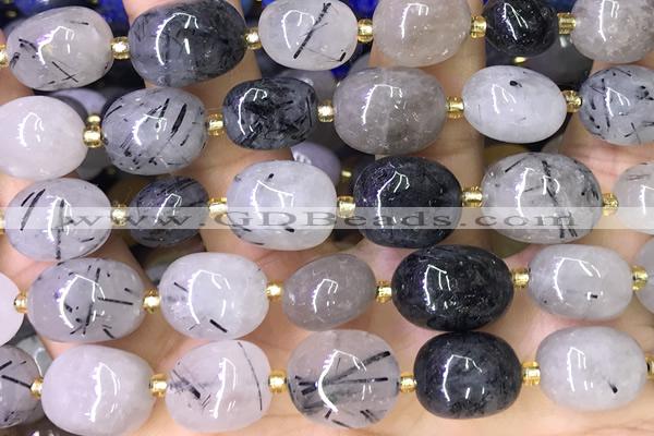 NUGG157 15 inches 10*12mm - 13*18mm nuggets black rutilated quartz beads