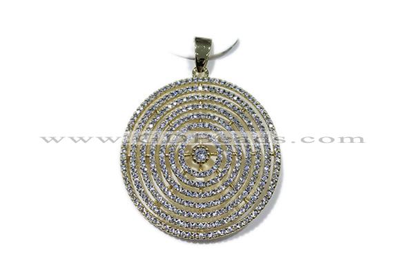 Pend107 33mm copper circle pendant pave zirconia gold plated