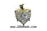 Pend146 15mm copper heart pendant pave zirconia gold plated