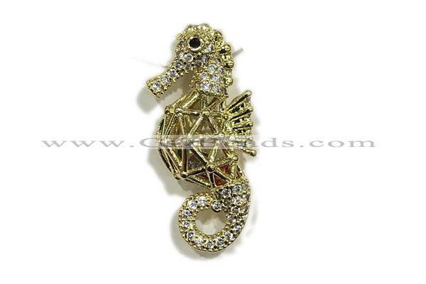 Pend149 12*17mm copper sea horse pendant pave zirconia gold plated