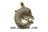 Pend162 23mm copper dolphin pendant pave zirconia gold plated