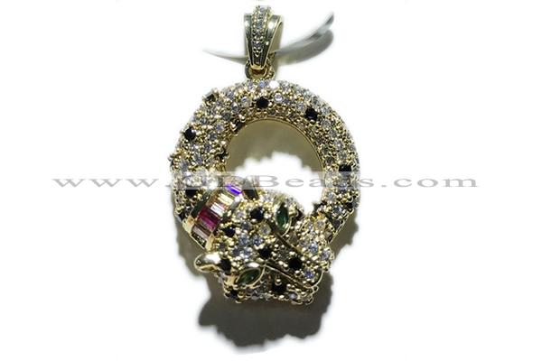 Pend166 22*28mm copper leopard pendant pave zirconia gold plated