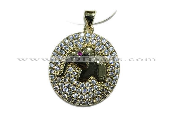 Pend186 22mm copper circle pendant pave zirconia gold plated