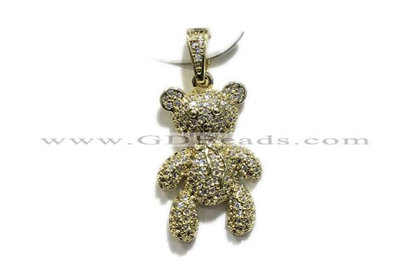 Pend188 18*26mm copper bear pendant pave zirconia gold plated