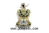 Pend204 14*17mm copper bear pendant pave zirconia gold plated