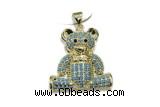 Pend214 23mm copper bear pendant pave zirconia gold plated