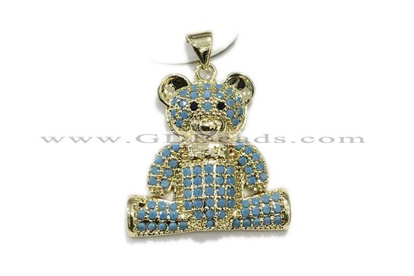 Pend214 23mm copper bear pendant pave zirconia gold plated