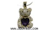 Pend215 15*18mm copper bear pendant pave zirconia gold plated