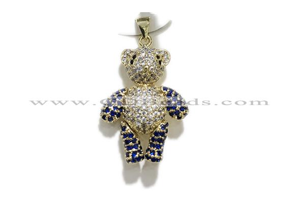 Pend217 20*25mm copper bear pendant pave zirconia gold plated