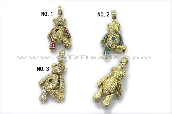 Pend233 18*30mm copper bear pendant pave zirconia gold plated