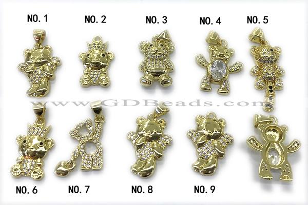 Pend241 10*16mm ~ 15*20mm copper bear pendant pave zirconia gold plated