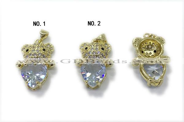 Pend242 16*21mm copper bear pendant pave zirconia gold plated