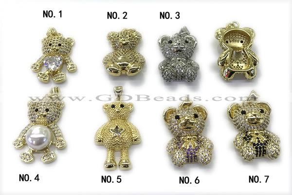 Pend252 20*25mm copper bear pendant pave zirconia gold plated