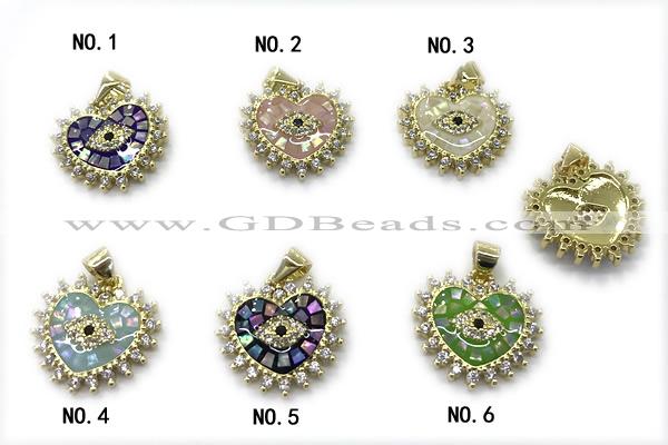 Pend260 18mm copper pendant pave abalone shell zirconia gold plated