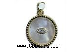 Pend43 15mm copper circle pendant pave shell zirconia gold plated