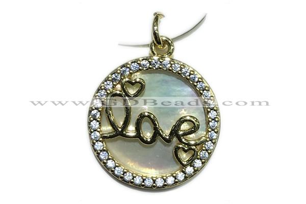 Pend45 18mm copper circle pendant pave shell zirconia gold plated